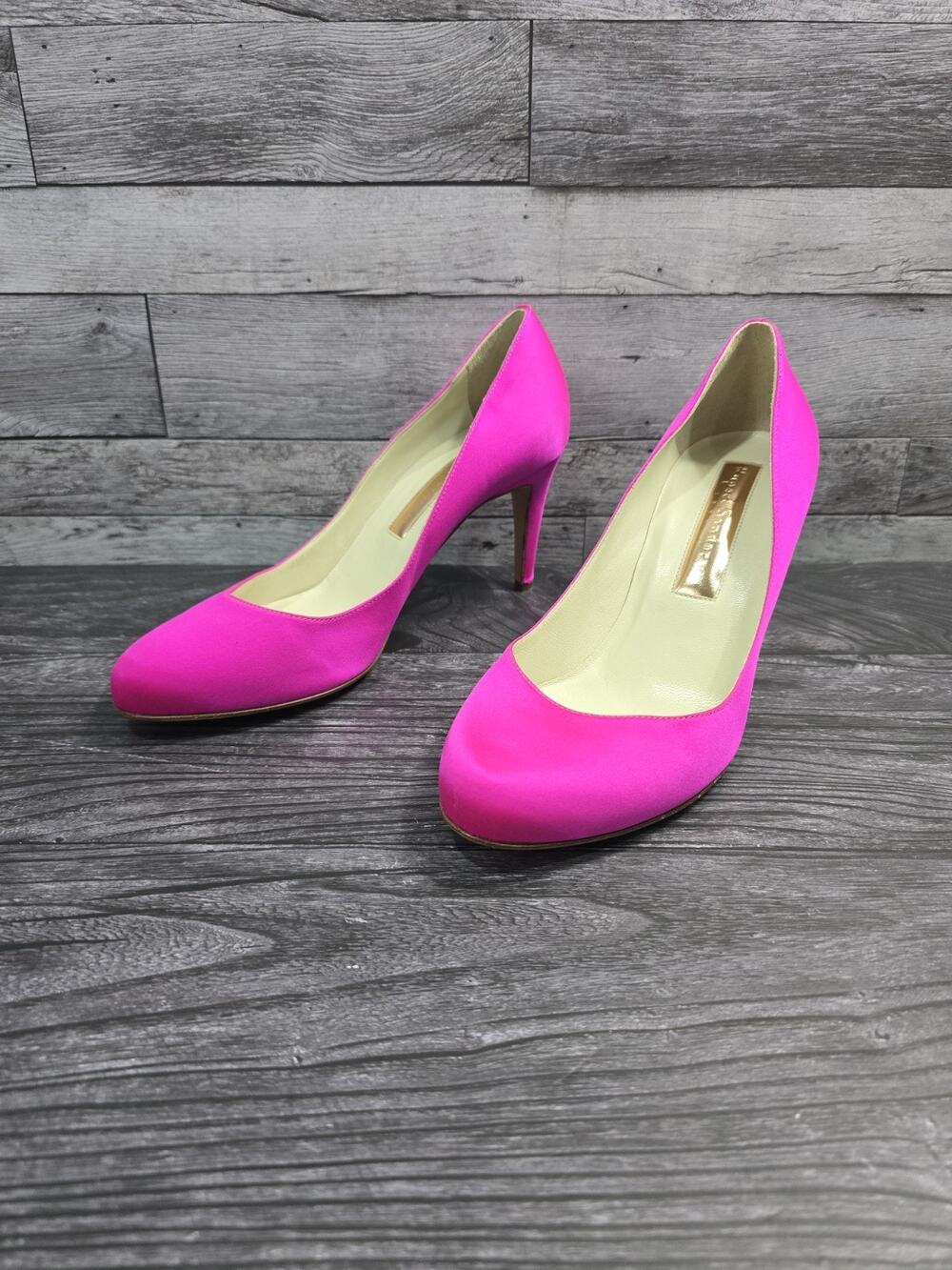 Rupert Sanderson Fuchsia Pink Satin Statement Pumps 36.5 US 6.5 NWOT